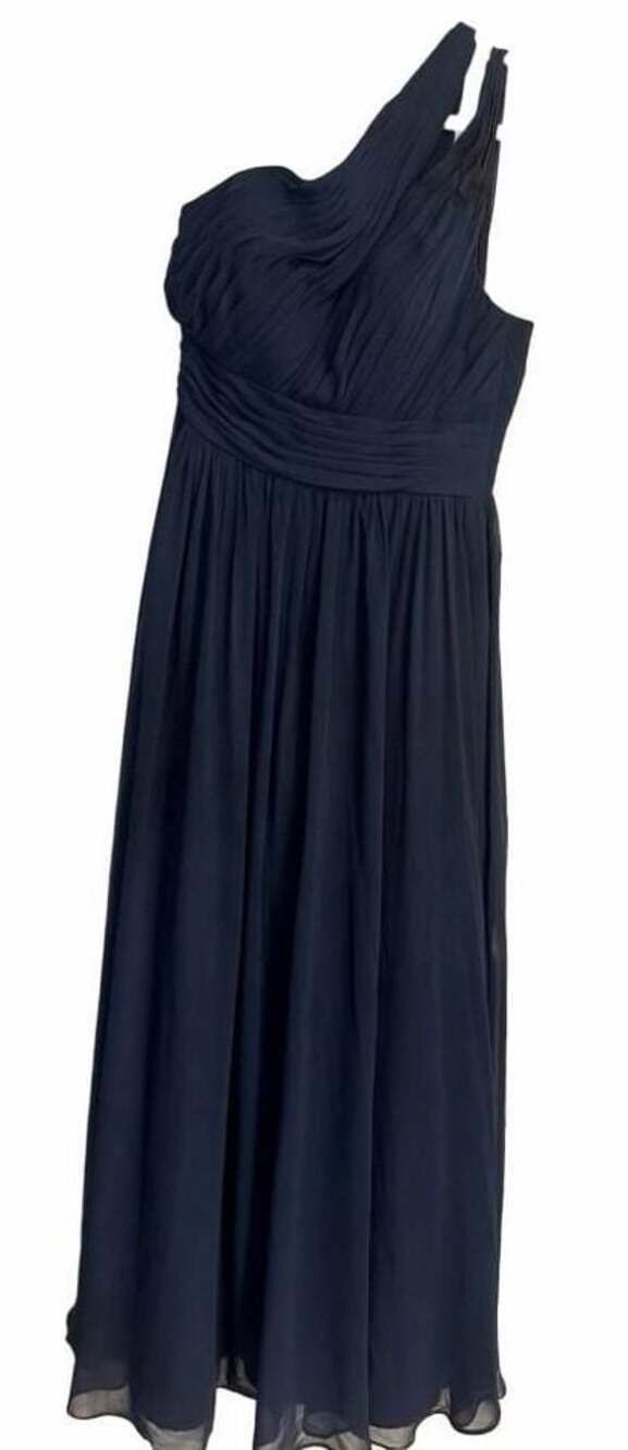 Azazie A4 Navy Blue One Shoulder Chiffon Bridesmaid Formal Gown Floor Length